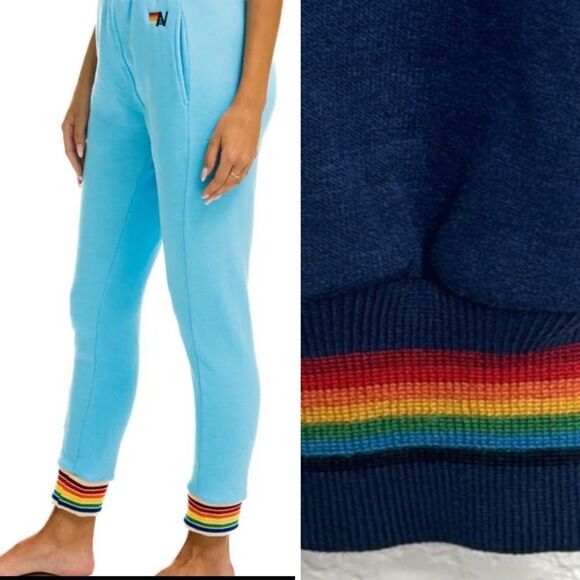 New Aviator National RAINBOW RIB POCKET SWEATPANTS Navy Small - Picture 1 of 13